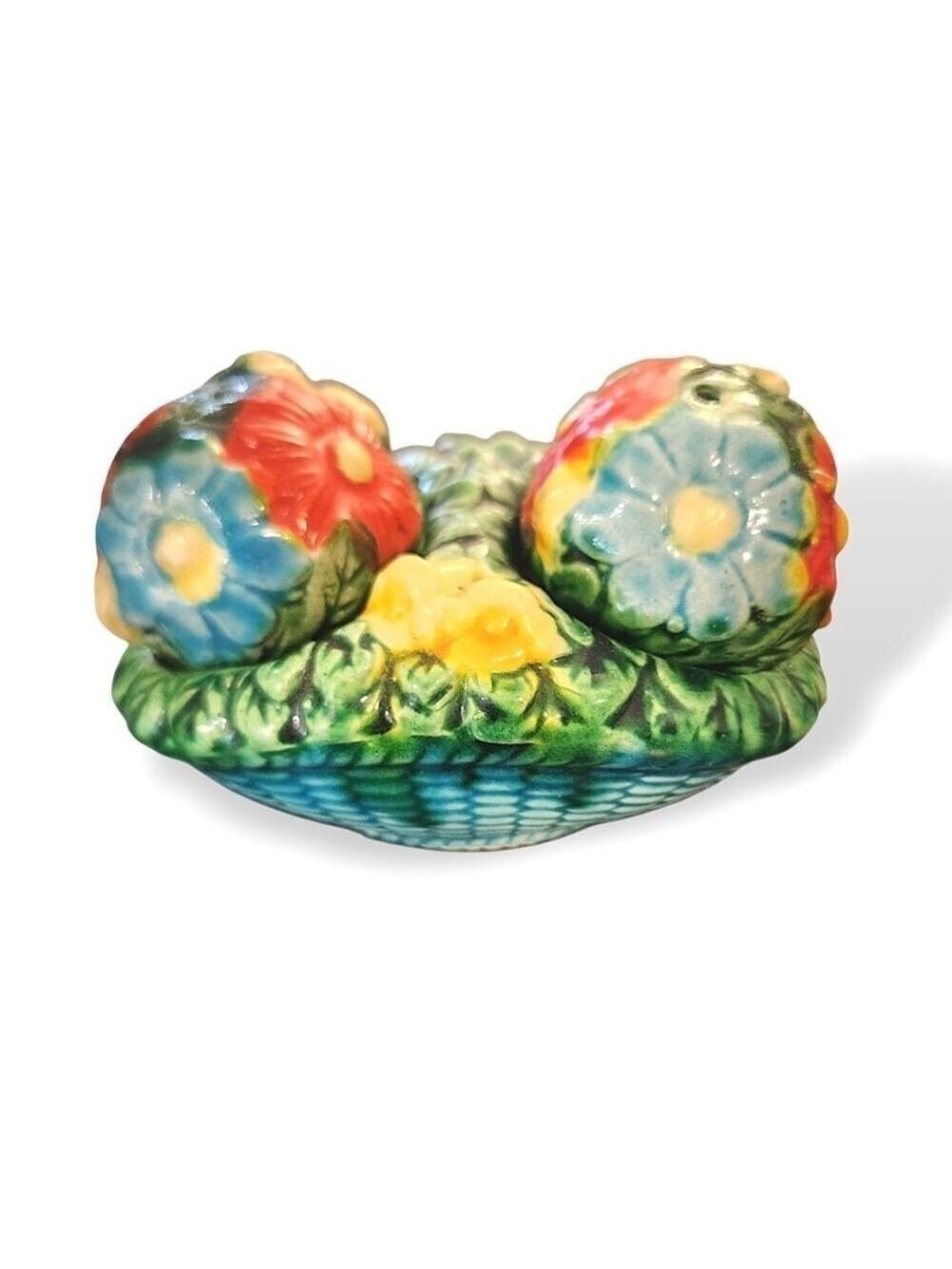 Vintage Floral Ceramic Salt And Pepper Shaker Set With Basket
